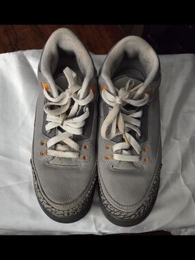 Nike Jordan Gray Leather Sneakers with Orange Eyelets